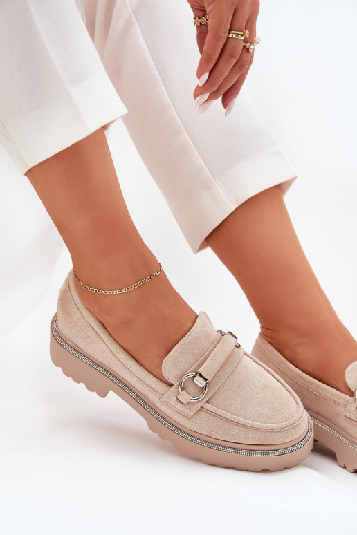 moteriški mokasinai Dekoruotos Cyrkoniami smėlio spalvos Patina