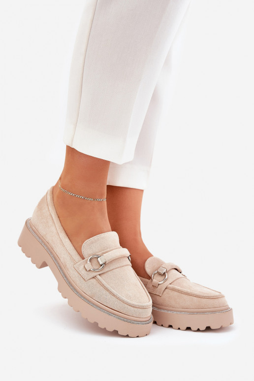 moteriški mokasinai Dekoruotos Cyrkoniami smėlio spalvos Patina