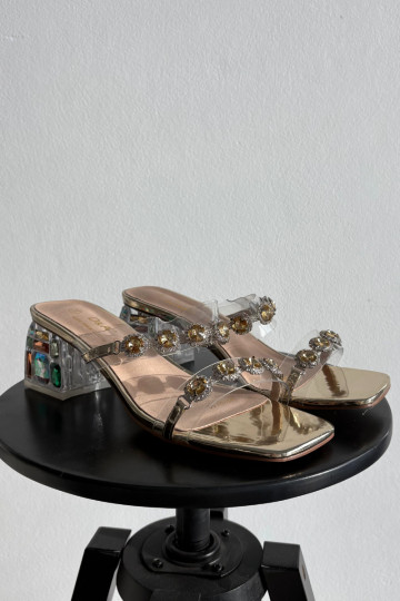 Moteriškos šlepetės su spindinčiomis akutėmis D&A MR1037-02 aukso spalvos