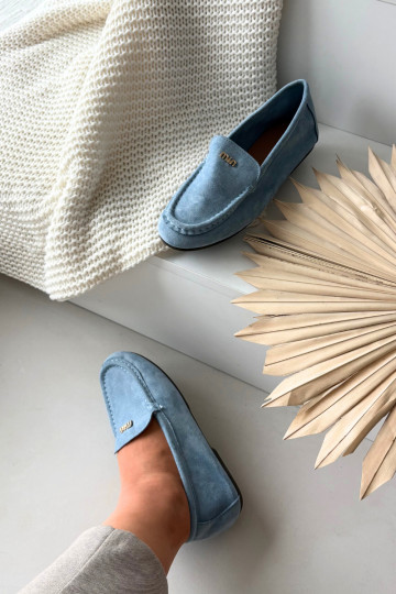 moteriški mokasinaisuTai turižam aukso spalvosm Detalem mėlynos spalvos Sarivelle 2