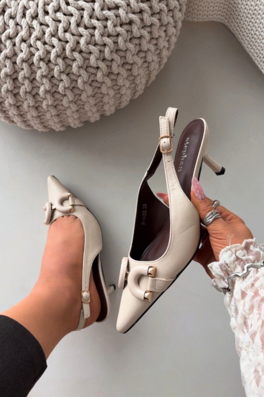 Moteriškos basutės su plonais kulniukais Su puošniais Detalem dramblio kaulo spalvos Brienne