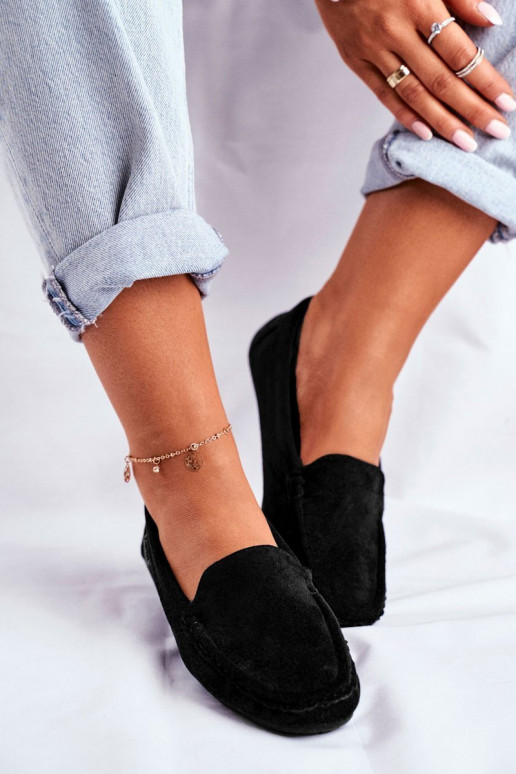 moteriški mokasinai juodos spalvos iš zomšos Morreno