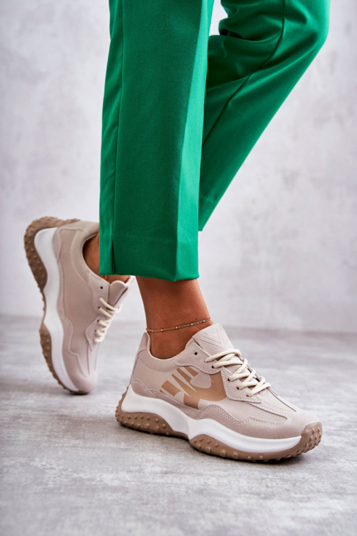 Moteriškas sportiniai bateliai su dirželiais smėlio spalvos Tolea