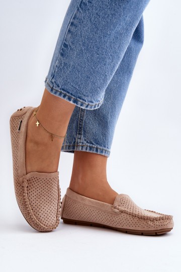 Moteriškas su aužūro elementais Mokasinai smėlio spalvos Rasirna