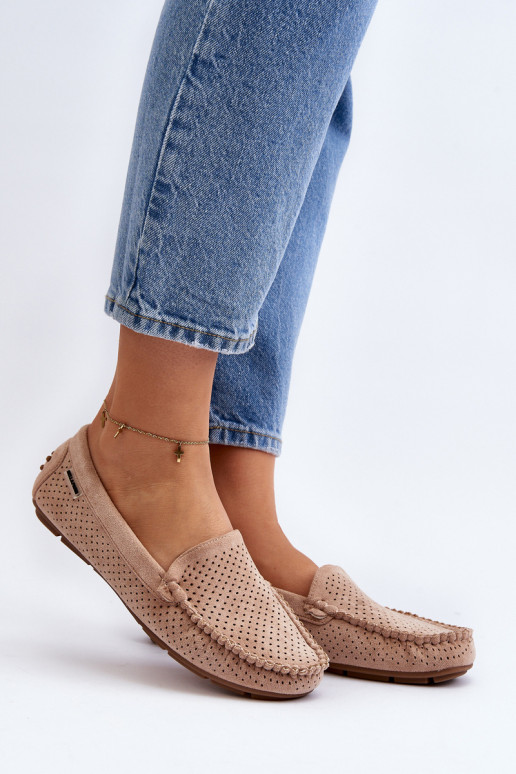 Moteriškas su aužūro elementais Mokasinai smėlio spalvos Rasirna