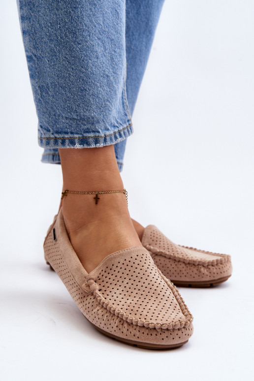 Moteriškas su aužūro elementais Mokasinai smėlio spalvos Rasirna
