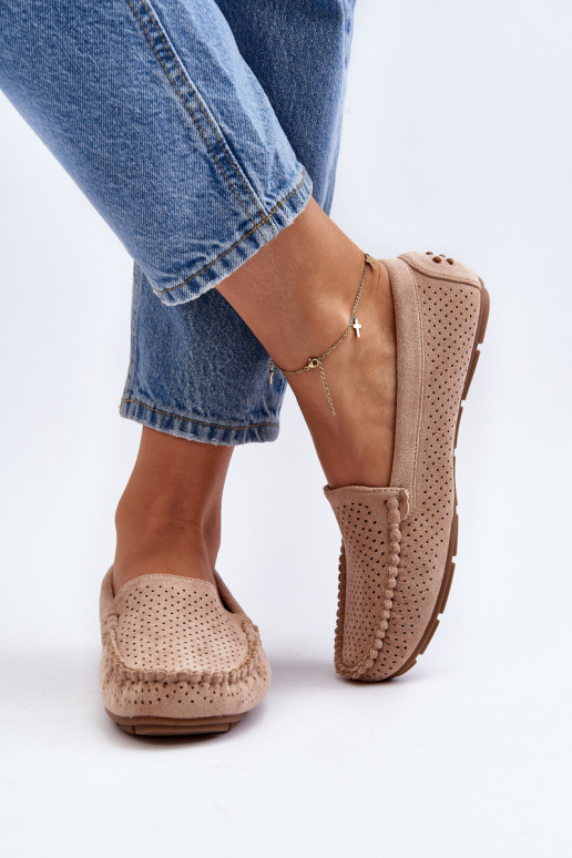 Moteriškas su aužūro elementais Mokasinai smėlio spalvos Rasirna