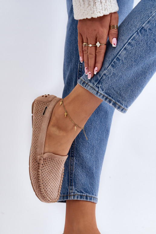 Moteriškas su aužūro elementais Mokasinai smėlio spalvos Rasirna