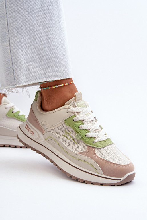 Sneakers modelio batai Moteriškas Big Star NN274A091 smėlio spalvos-žalios spalvos