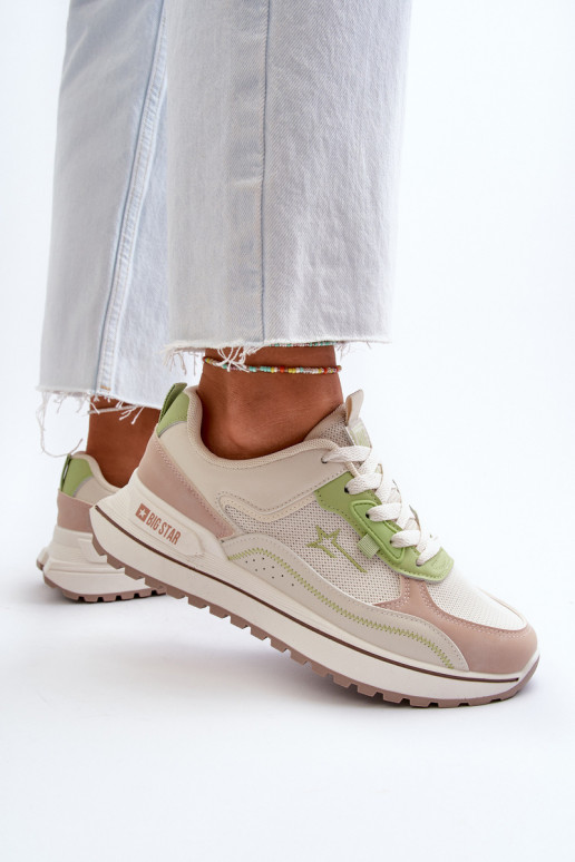 Sneakers modelio batai Moteriškas Big Star NN274A091 smėlio spalvos-žalios spalvos