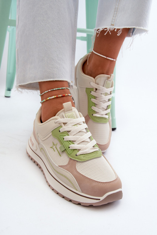 Sneakers modelio batai Moteriškas Big Star NN274A091 smėlio spalvos-žalios spalvos