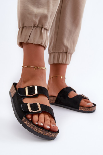 Moteriškos šlepetės Ant kamštinio pado juodos spalvos Cortina