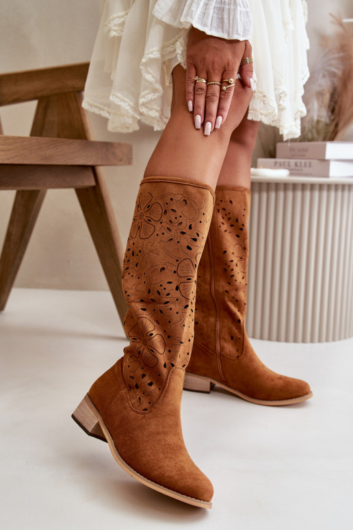 su aužūro elementais moteriški ilgaauliai batai Ant žemo kulno iš eko zomšosoĮe Užsegamos Į Pilį rudos spalvos Orchides