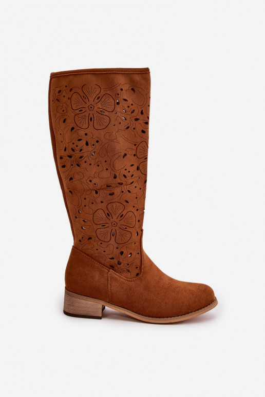 su aužūro elementais moteriški ilgaauliai batai Ant žemo kulno iš eko zomšosoĮe Užsegamos Į Pilį rudos spalvos Orchides