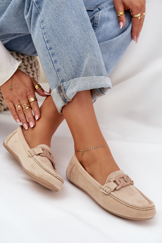 Moteriškas Eko Zomšiniai mokasinai su ornamentais smėlio spalvos Seathra