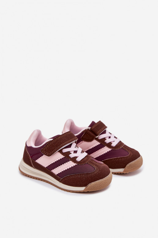 Vaikiški sportbačiai sportiniai bateliai su lipniais užsegimais rudos spalvos Viona