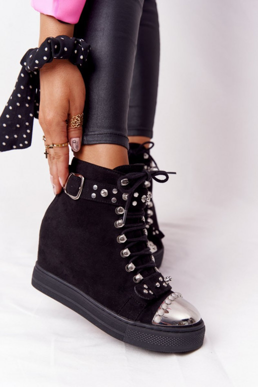 pašiltinti Aulinukai Ant platformos iš zomšos juodos spalvos Lu Boo