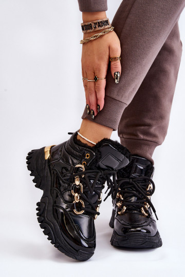 Moteriškas pašiltinti sportiniai bateliai batai su raišteliais juodos spalvos Bastini