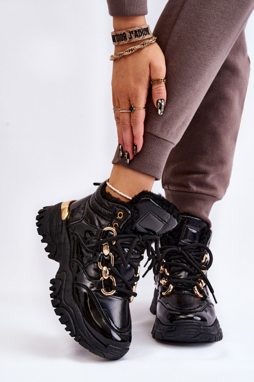 Moteriškas pašiltinti sportiniai bateliai batai su raišteliais juodos spalvos Bastini