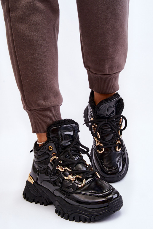 Moteriškas pašiltinti sportiniai bateliai batai su raišteliais juodos spalvos Bastini