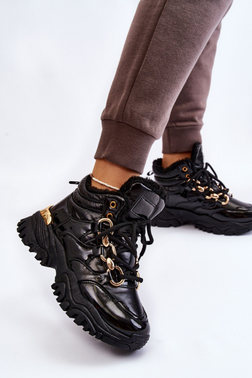 Moteriškas pašiltinti sportiniai bateliai batai su raišteliais juodos spalvos Bastini