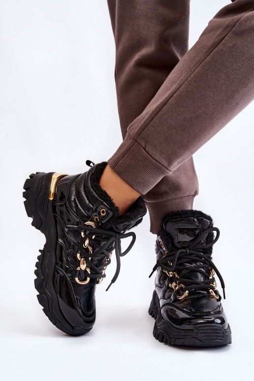 Moteriškas pašiltinti sportiniai bateliai batai su raišteliais juodos spalvos Bastini