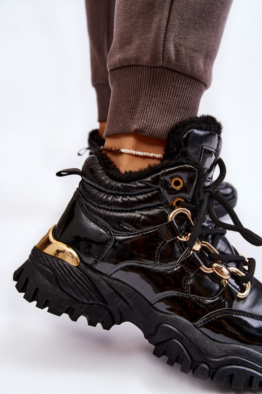 Moteriškas pašiltinti sportiniai bateliai batai su raišteliais juodos spalvos Bastini