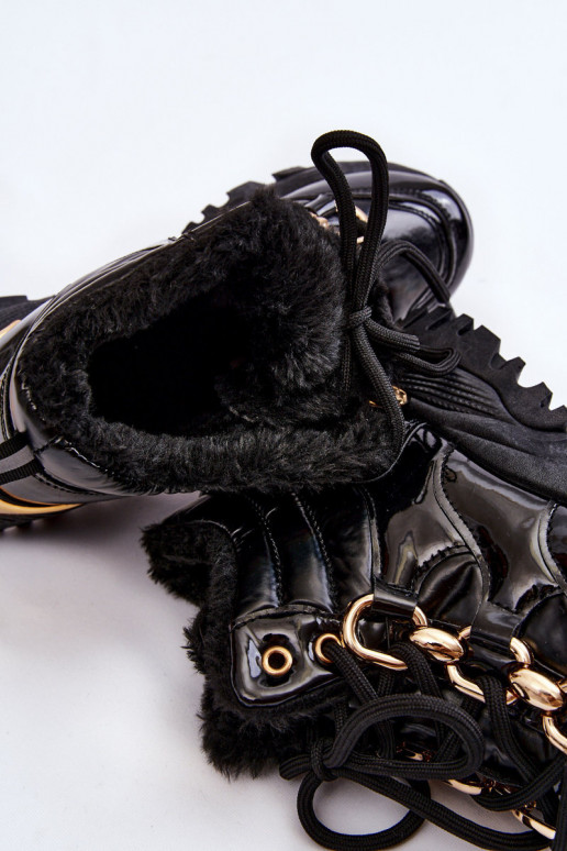 Moteriškas pašiltinti sportiniai bateliai batai su raišteliais juodos spalvos Bastini