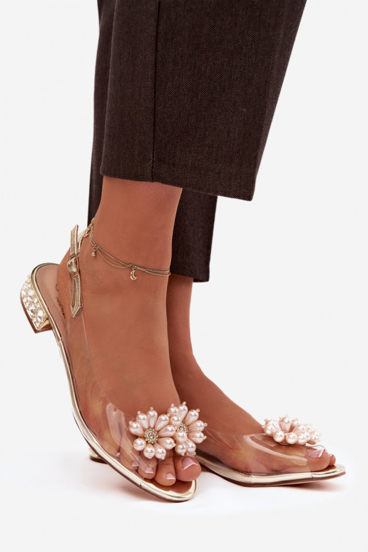 Perregimi basutės Ant žemo kulno Su puošniaisi Detalami D&A MR52-229 aukso spalvos