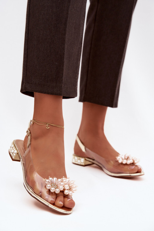 Perregimi basutės Ant žemo kulno Su puošniaisi Detalami D&A MR52-229 aukso spalvos