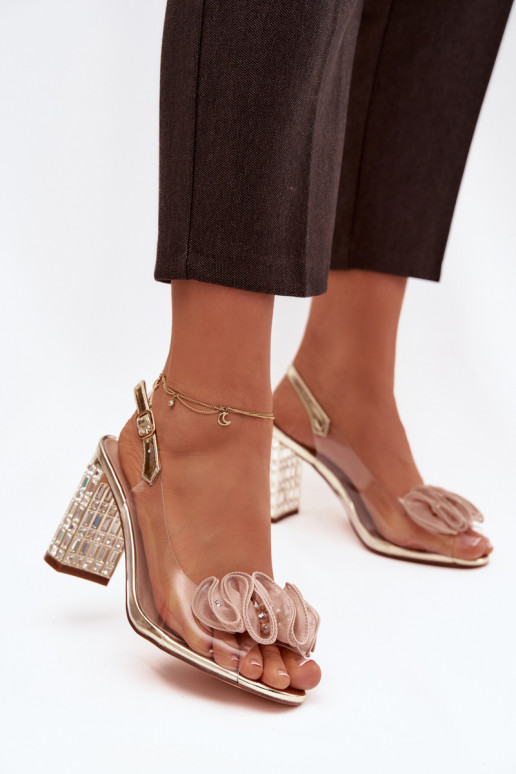 basutės su kulniukais su spindinčiomis akutėmis D&A MR52-237 aukso spalvos