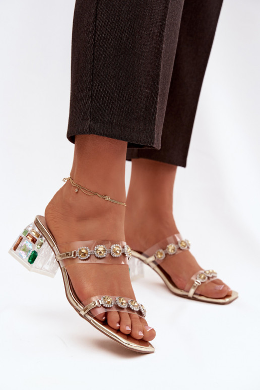 Moteriškos šlepetės su spindinčiomis akutėmis D&A MR1037-02 aukso spalvos