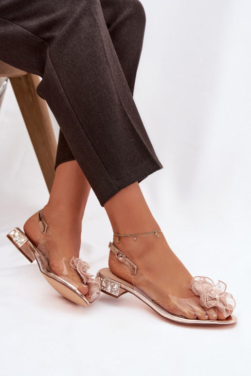 Perregimi basutės Ant žemo kulno su spindinčiomis akutėmis Ir Dekoracija D&A MR52-230 rausvo aukso spalvos