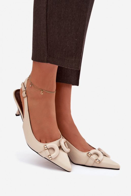 Moteriškos basutės su plonais kulniukais Su puošniais Detalem dramblio kaulo spalvos Brienne