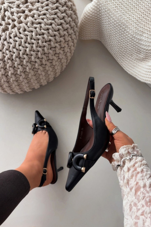 Moteriškos basutės su plonais kulniukais Su puošniais Detalem juodos spalvos Brienne