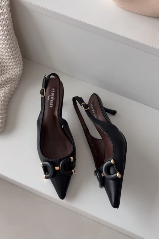 Moteriškos basutės su plonais kulniukais Su puošniais Detalem juodos spalvos Brienne