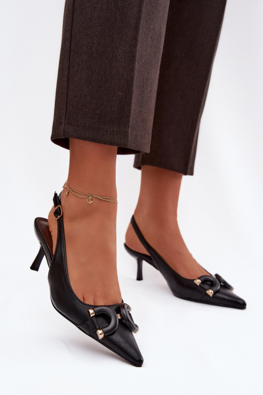 Moteriškos basutės su plonais kulniukais Su puošniais Detalem juodos spalvos Brienne