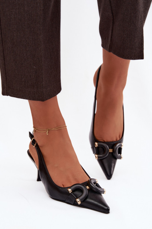 Moteriškos basutės su plonais kulniukais Su puošniais Detalem juodos spalvos Brienne