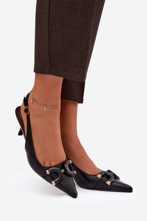 Moteriškos basutės su plonais kulniukais Su puošniais Detalem juodos spalvos Brienne