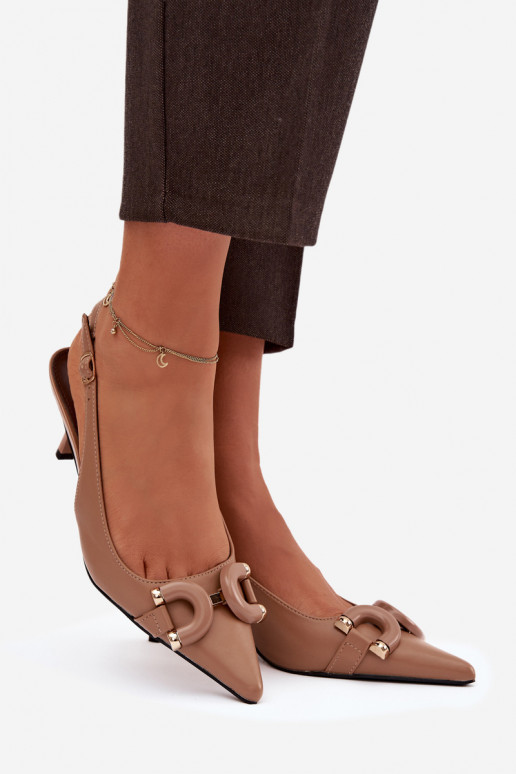 Moteriškos basutės su plonais kulniukais Su puošniais Detalem rudos spalvos Brienne