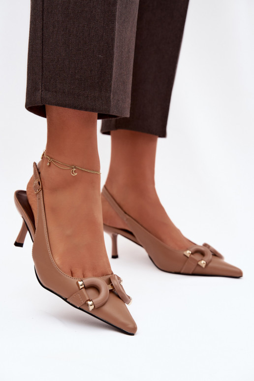 Moteriškos basutės su plonais kulniukais Su puošniais Detalem rudos spalvos Brienne