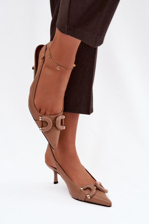 Moteriškos basutės su plonais kulniukais Su puošniais Detalem rudos spalvos Brienne