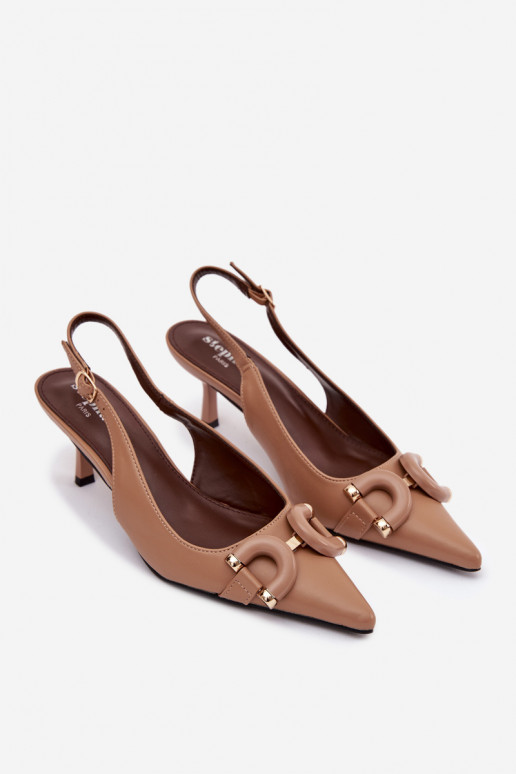 Moteriškos basutės su plonais kulniukais Su puošniais Detalem rudos spalvos Brienne