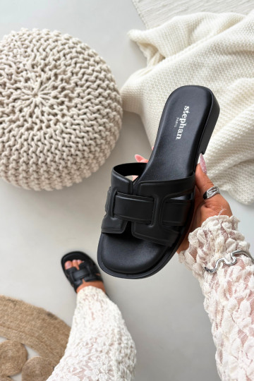 Moteriškos šlepetės su plačiais kulniukais juodos spalvos Lorania