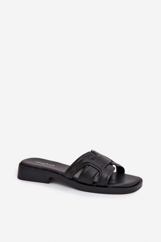 Moteriškos šlepetės su plačiais kulniukais juodos spalvos Lorania