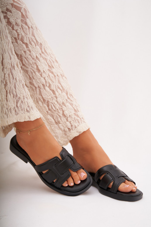 Moteriškos šlepetės su plačiais kulniukais juodos spalvos Lorania