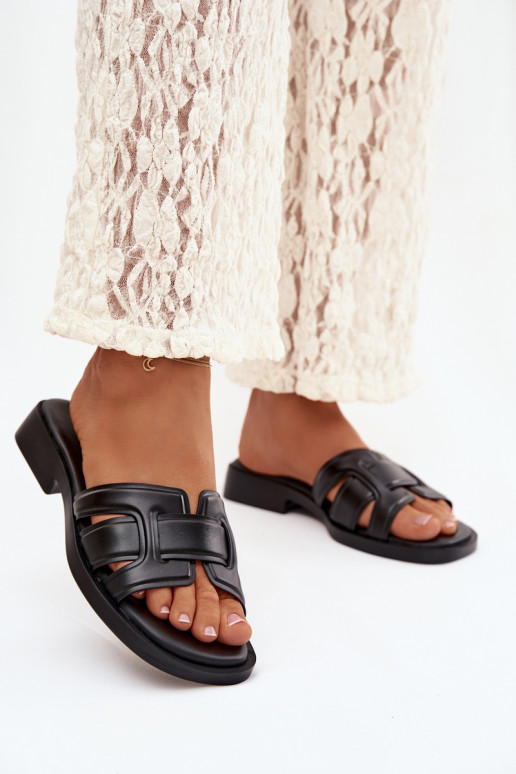 Moteriškos šlepetės su plačiais kulniukais juodos spalvos Lorania