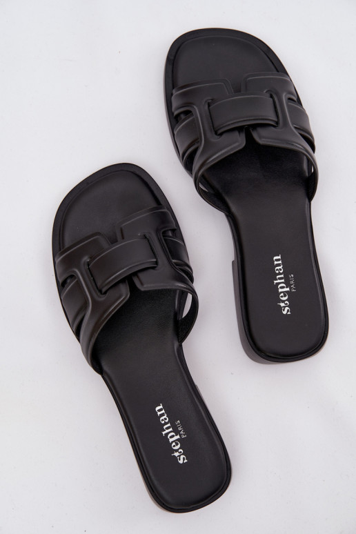 Moteriškos šlepetės su plačiais kulniukais juodos spalvos Lorania