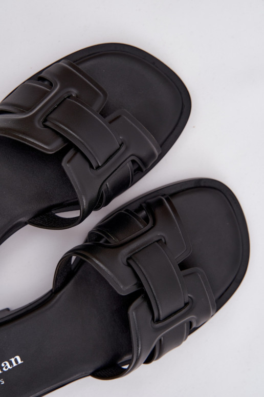 Moteriškos šlepetės su plačiais kulniukais juodos spalvos Lorania