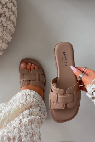 Moteriškos šlepetės su plačiais kulniukais smėlio spalvos Lorania